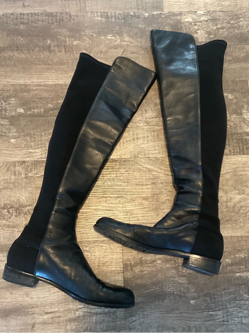 Stuart Weitzman 50/50 Over the Knee Lug Sole Boot Black Leather Size 10.5